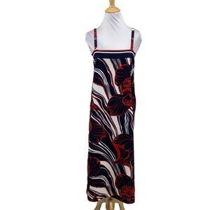 Warm NY Dress Womens 1 Multi Floral Print Stretch Spaghetti Straps Slit Midi